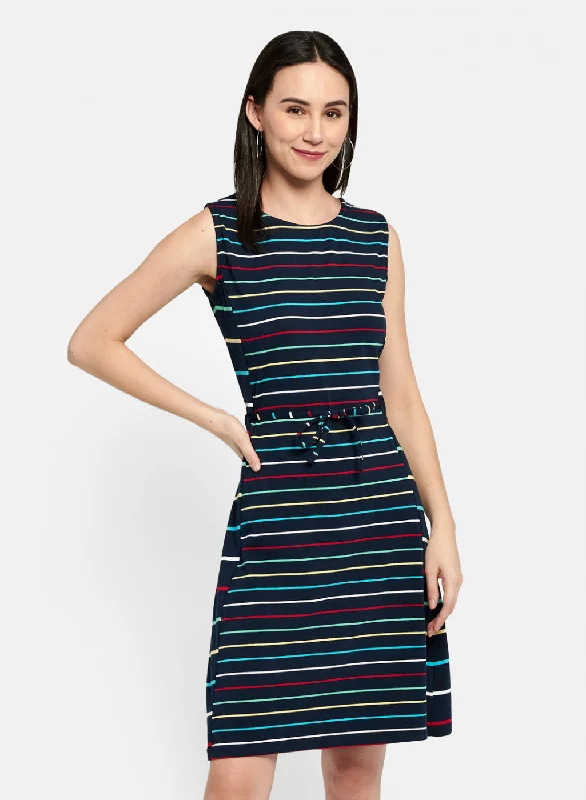 Womens Navy Blue Stripe Dress