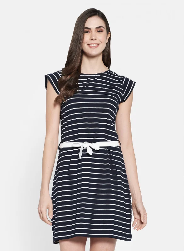 Womens Navy Blue & White Stripe Dress