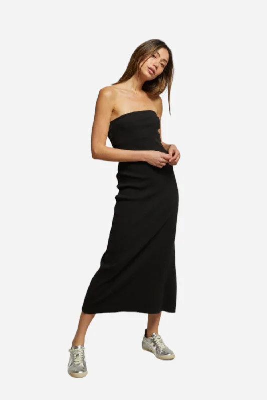 Perfect White Tee Nadine Rib Strapless Tube Dress in True Black
