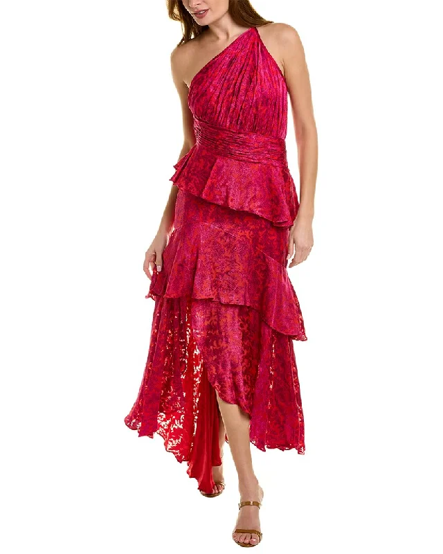 Theia Medora Ruffle High Low Gown