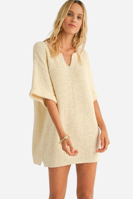 Sadie & Sage Veronica Rolled Sleeve Dress in Ivory