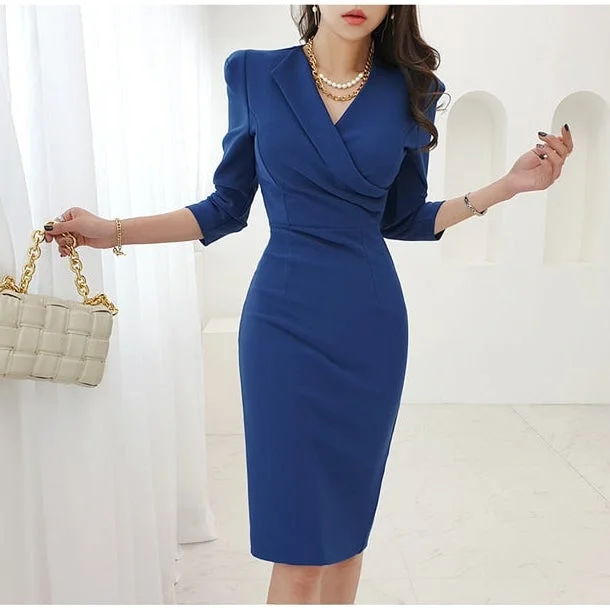Women's Office Casual V-Neck Knee Length Pencil Silhouette Vintage Dresses