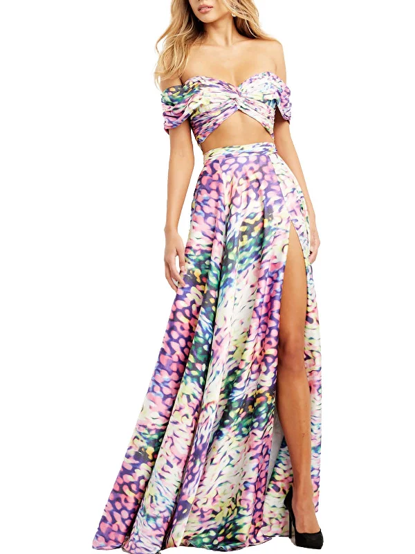 Womens Printed Long Two Piece Dress